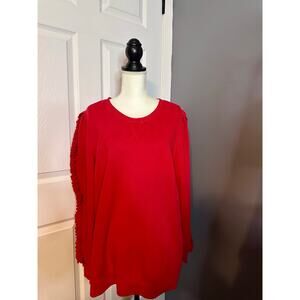 Crown & Ivy top 2x Red Pullover Womens Long Sleeve With Ruffled sleeve